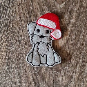 Santa hat Schnauzer Badge Reel, ID Reel schnauzer Christmas badge reel