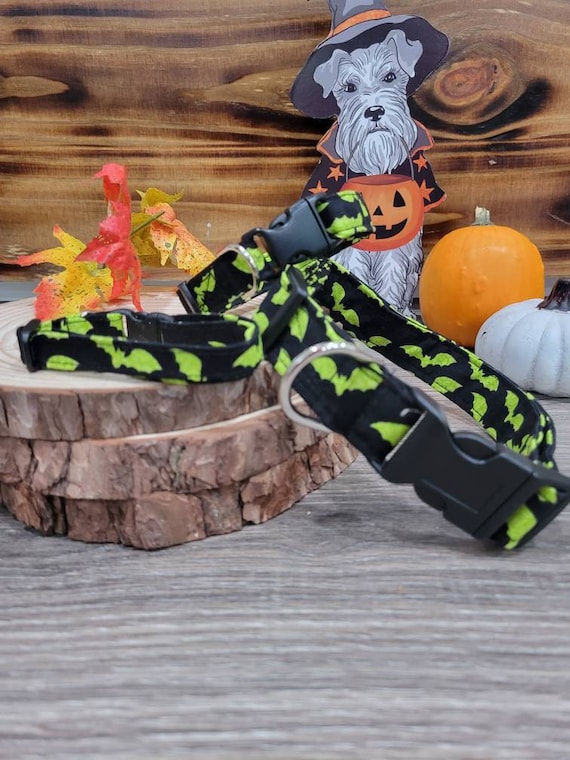 Green Bats Dog Collar | Halloween Dog Collar | Spooky Dog Collar | Holiday Dog Collar | Bat Dog Collar | Fall  Collar | Halloween Cat Collar