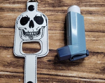 Skull inhaler Holder Keychain, Halloween skeleton Inhaler holder case key fob