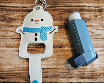 Snowman inhaler Holder Keychain, Winter Inhaler holder case key fob