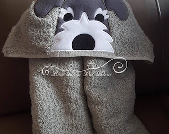 Schnauzer Hooded Bath Towel, Dog Gift, Dog Bathrobe, dog bath towel