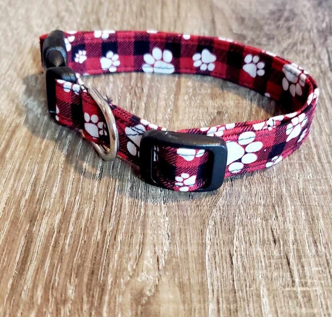 Buffalo Plaid Dog Collar Paw Prints Plaid Dog Collar Etsy