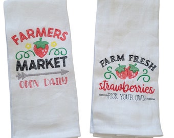 Strawberry Kitchen Tea Towel | Strawberry Embroidered Farmhouse Towel | Summer Strawberry Kitchen Decor | Fruit Towel Red Berries | Spring