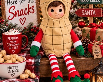 Peanut Elf Costume Shirt, Fleece Embroidered Doll Dress Up (12 Inch)