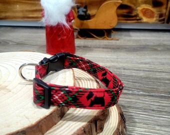 Scottie Dog Collar| Red Plaid Scottie Christmas Dog Collar | Plaid Scottie Collar|  optional matching Collar bow | Christmas Collar Bow Dog