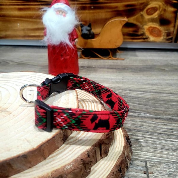 Scottie Dog Collar| Red Plaid Scottie Christmas Dog Collar | Plaid Scottie Collar|  optional matching Collar bow | Christmas Collar Bow Dog