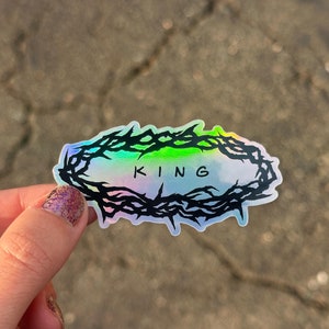 Adesivo holográfico Rei Coroa de Espinhos - Pegatina del Rey Corona de Espinas - Dia da Ressurreição de Jesus - Día de la Resurrección - Dia de Páscoa