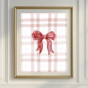 Red Bow Christmas Print | Gingham Holiday Wall Art | Digital Download