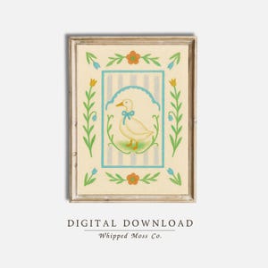 Pastel Duck Nursery Print: Vintage Folk Art Animal Decor (Digital Download)