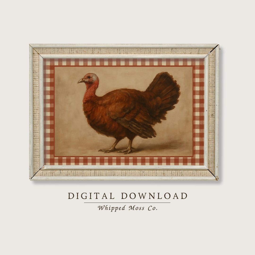 Vintage Turkey Wall Art | Rustic Farmhouse Thanksgiving Print | Red ...