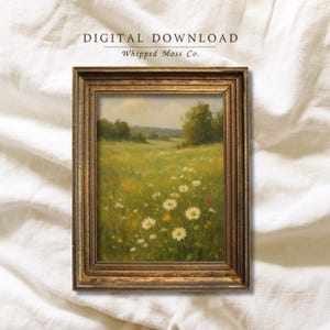Vintage Sommer Wiese Wand Kunst | Wildblumen Feld Gemälde | Country Cottagecore Digitaler Download