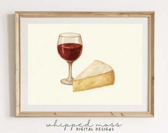 Wine and Cheese Watercolor Print: French Kitchen Art (Digital Download)