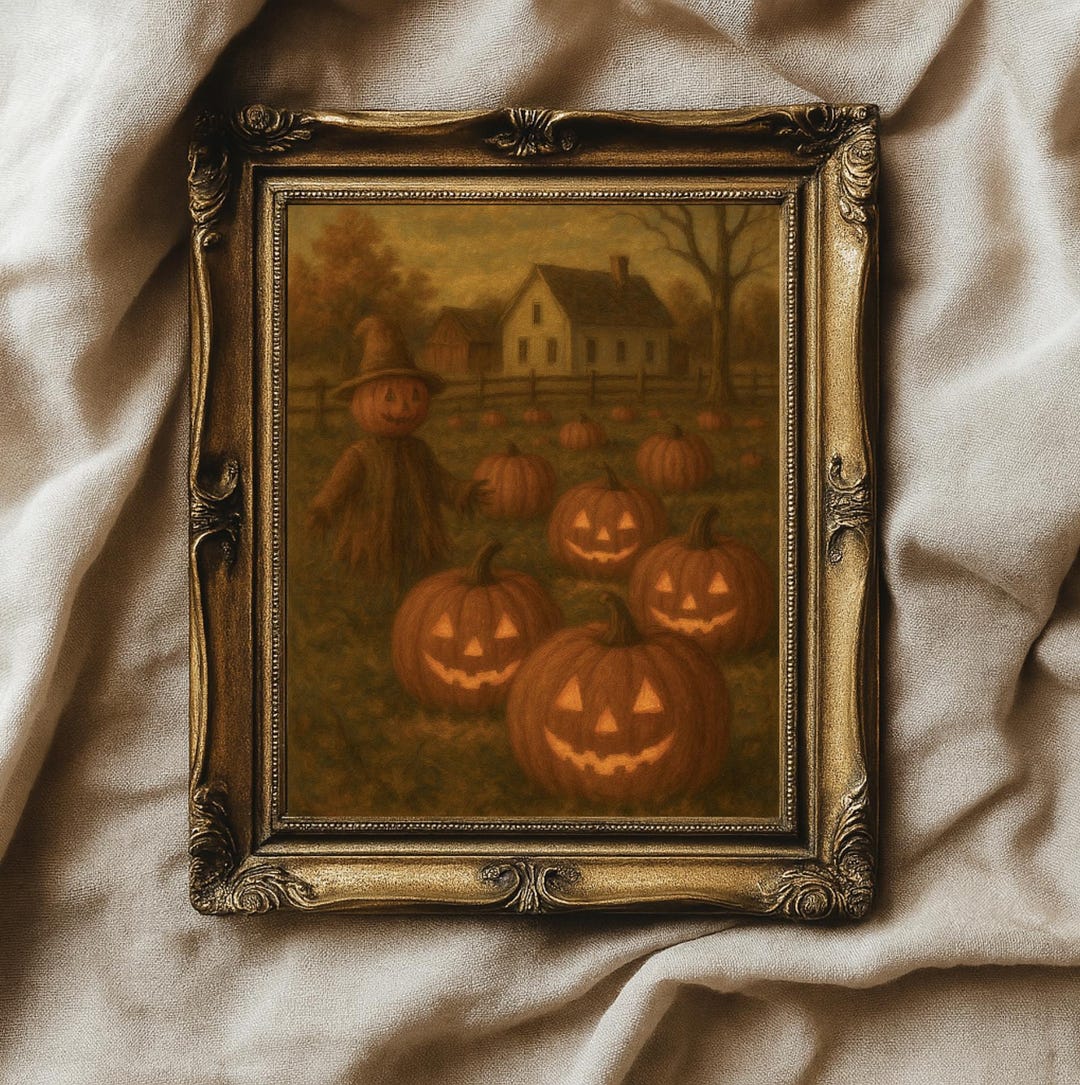 Vintage Pumpkin Patch Halloween Print: Rustic Farmhouse Autumn Decor ...