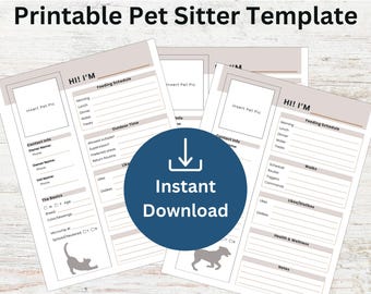 Printable Pet Sitter Template, Dog & Cat Care Planner (Digital Download)