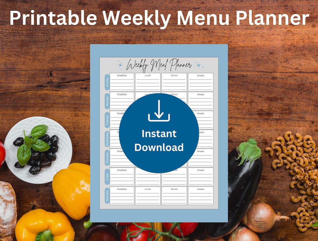 Weekly Meal Planner Printable, Grocery List, Menu Template (digital ...