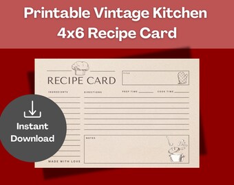 Printable Vintage Recipe Card | Kitchen Recipe Template (4x6)