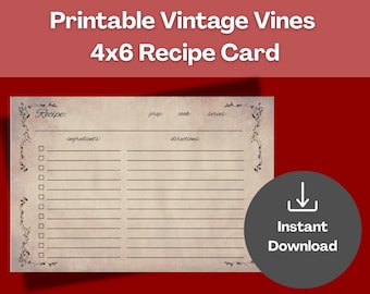 Vintage Recipe Card Template | Vines Design (Digital Download)