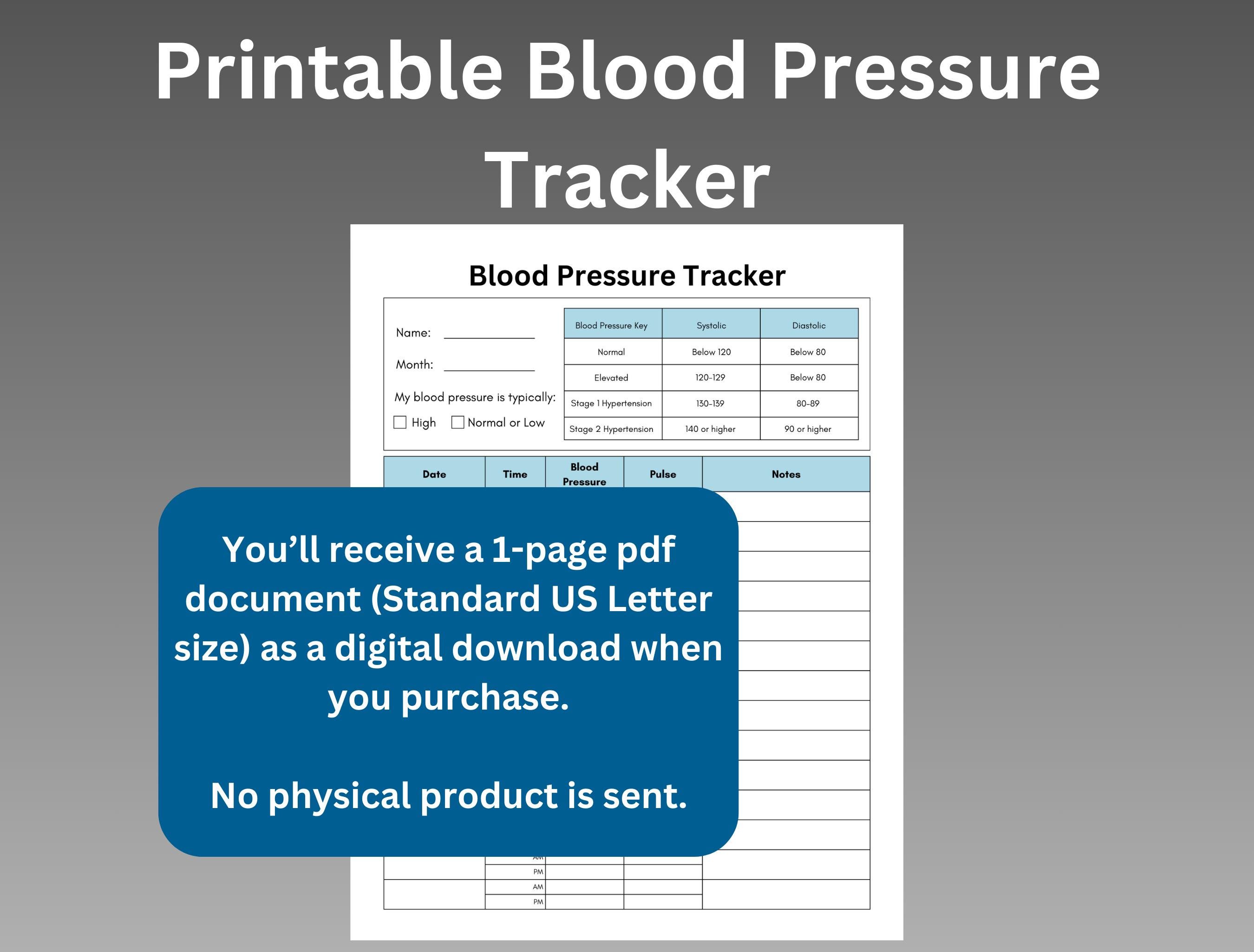 Blood Pressure Tracker Log Template Form, Medical Tracker, Blood ...