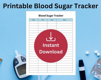 Printable Blood Sugar Tracker, Diabetic Health Log (Instant Download)