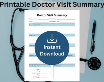 Doctor Visit Summary Printable, Medical Appointment Sheet (Digital Download)