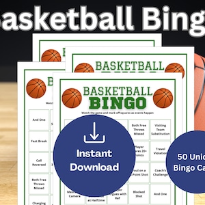 50 einzigartige Basketball Bingo Karten, College Basketball Bingo, NBA Basketball Bingo, März Verrücktheit Bingo, Party druckbare Bingokarten