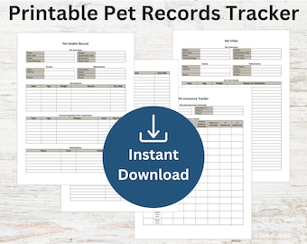 Printable Pet Health Tracker – Medical Records, Vet Visits (Digital Download)