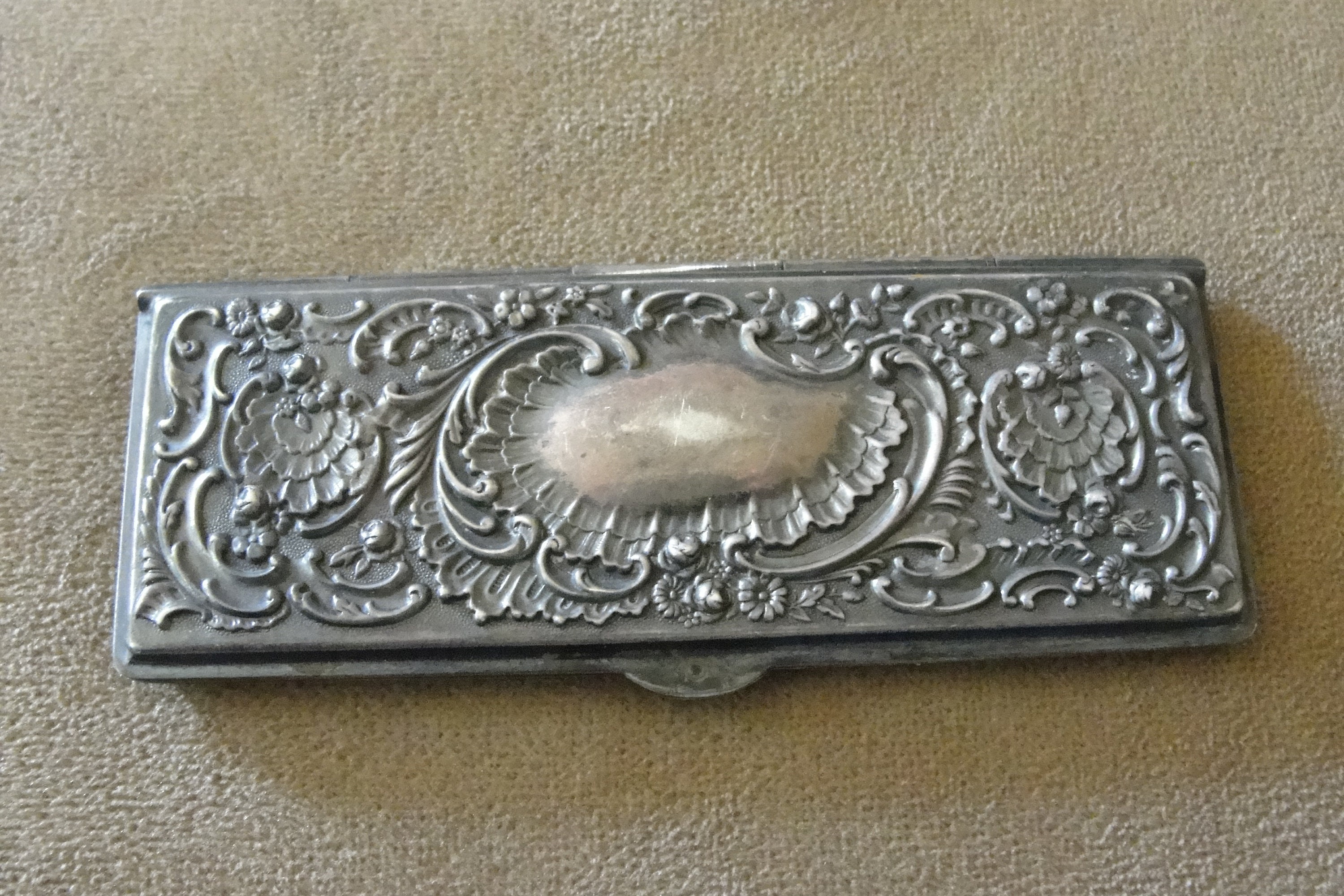 Victorian Sterling Silver Repousse Stamp Case