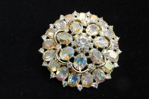 Vintage Trifari Crown Arora Borealis Rhinestone B… - image 1