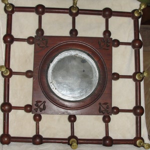 Victorian Oak Stick & Ball Wall Mount Hat/coat rack