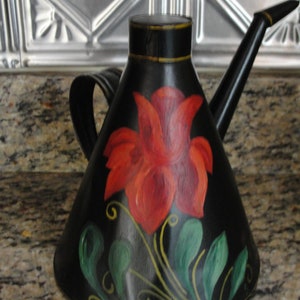 Antique Folk Art Toleware Tin Oil Can