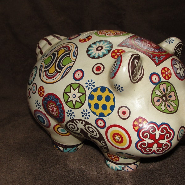 Vintage Folk Art Mandela Mexican Pottery pig bank