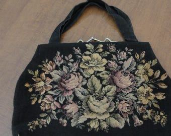 Vintage 1950's Floral Tapestry Carpet Purse
