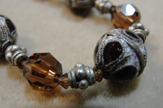 Vintage Art Glass Faceted Amber Glass and Silver … - image 3
