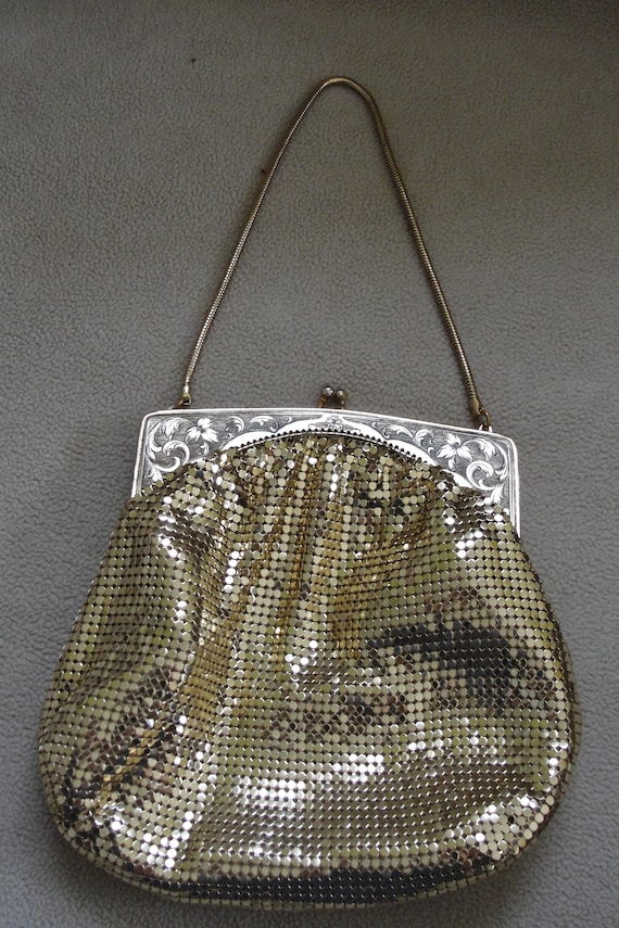 VINTAGE 1940'S Whiting & Davis Gold Mesh Evening … - image 1