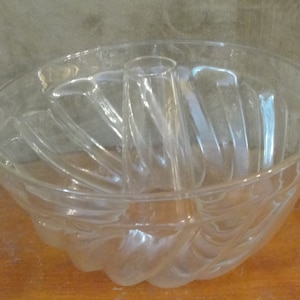 Vintage 1950&#39;s Bundt Cake Pan Clear Glass Jena er Glas Mainz Jello Mold Pan Dish