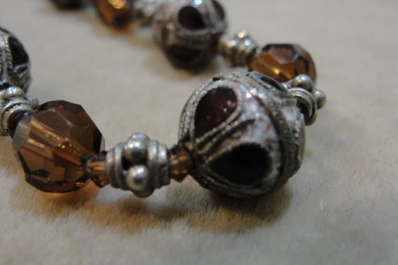 Vintage Art Glass Faceted Amber Glass and Silver … - image 2
