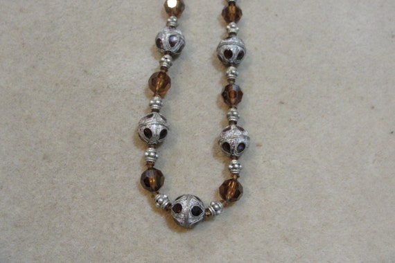 Vintage Art Glass Faceted Amber Glass and Silver … - image 4