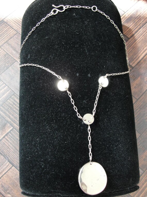 Sterling Silver Disk Necklace - Signed - image 1