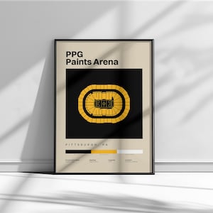 Affiche des Penguins de Pittsburgh, affiche de l&#39;arène PPG Paints, oeuvres d&#39;art sportives, impressions hockey, art mural LNH, oeuvres d&#39;art minimalistes pour le bureau, impressions sportives modernes