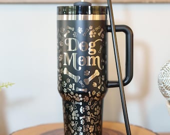 Personalized Dog Mom 40oz Tumbler, Laser Engraved Stainless Steel