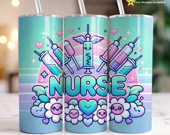 Nurse Tumbler Wrap PNG, Medical Stethoscope Design, 20oz Skinny Sublimation (Digital Download)