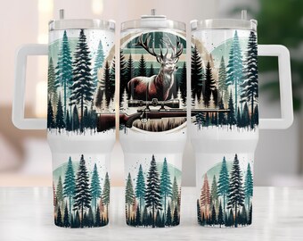Dad 40oz Tumbler Wrap, Deer Hunting 40 oz Quencher Tumbler Sublimation Design, Male Hunter Tumbler PNG for Men, Animals Rustic Tumbler Wrap