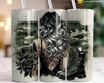 Military Wife Tumbler Wrap, Stivali militari, Moglie orgogliosa patriottica, 20 Oz Skinny Sublimation Tumbler Wrap Design digitale File PNG Download