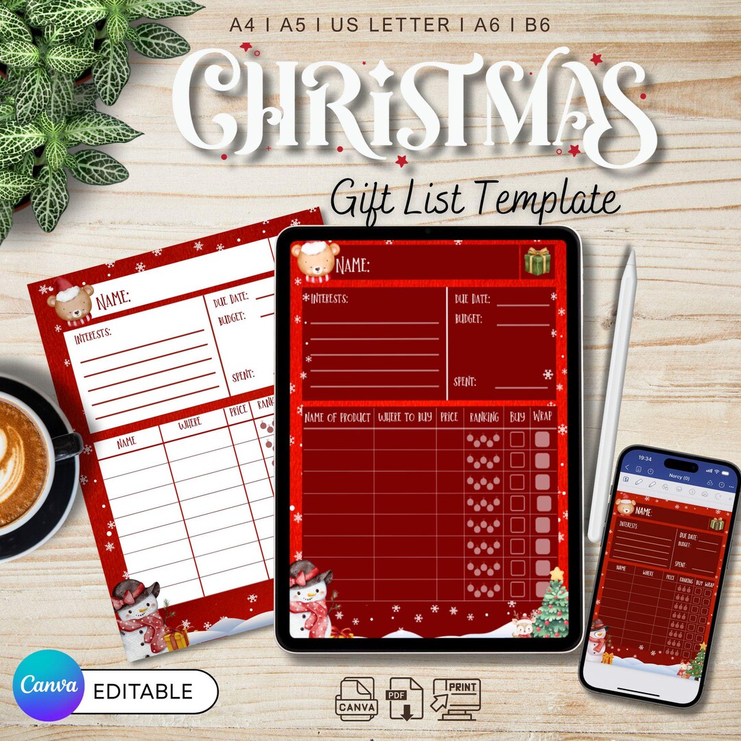 EDITABLE Christmas Gift Tracker Digital Planner | Printable PDF ...
