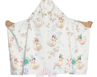 Handdoek met capuchon aquarel eendjes | Strandbaddoek voor kinderen
