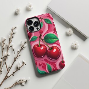 Cherry Phone Case, Red Cherry iPhone Case, Pink and Red Phone Case  for iPhone 8-16 Pro Max Mini Plus, Google Pixel and Samsung