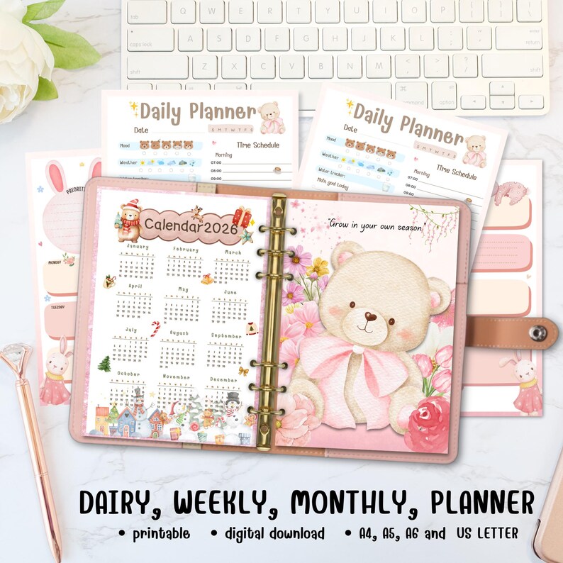 Kawaii Digital Planner Set | Undated Daily, Weekly, Monthly Binder ...