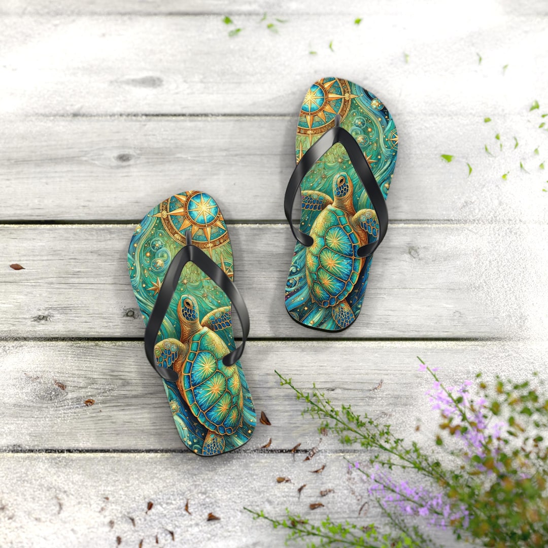 Flip Flops, Sea Turtle Design - Beachwear, Summer Footwear, Ocean Lover ...
