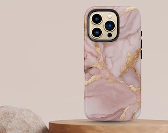 Pink Marble Rose Quartz Design Phone Case, Rosegold Phone Case, Pink Marble Phone Case for iPhone 7-16 Series, Google Pixel and Samsung