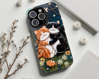 Playful Hugging Cats Phone Case, Impact-Resistant